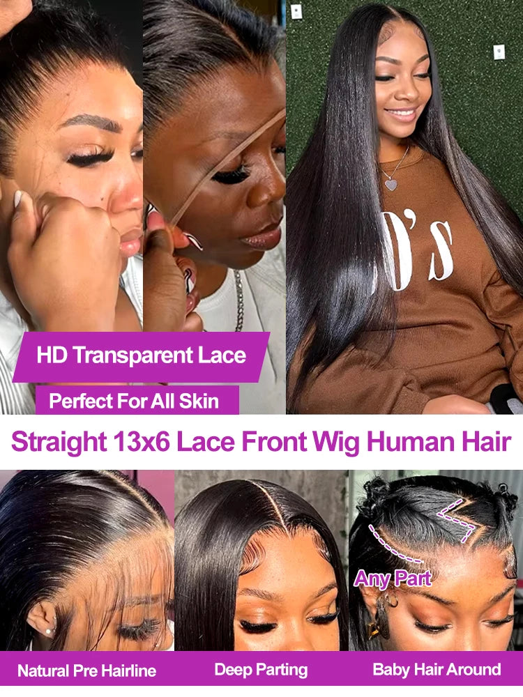300 Density 13x6 HD Bone Straight Lace Front Wigs Human Hair Brazilian 40 46Inch 13x4 360 Lace Frontal Human Hair Wigs For Women