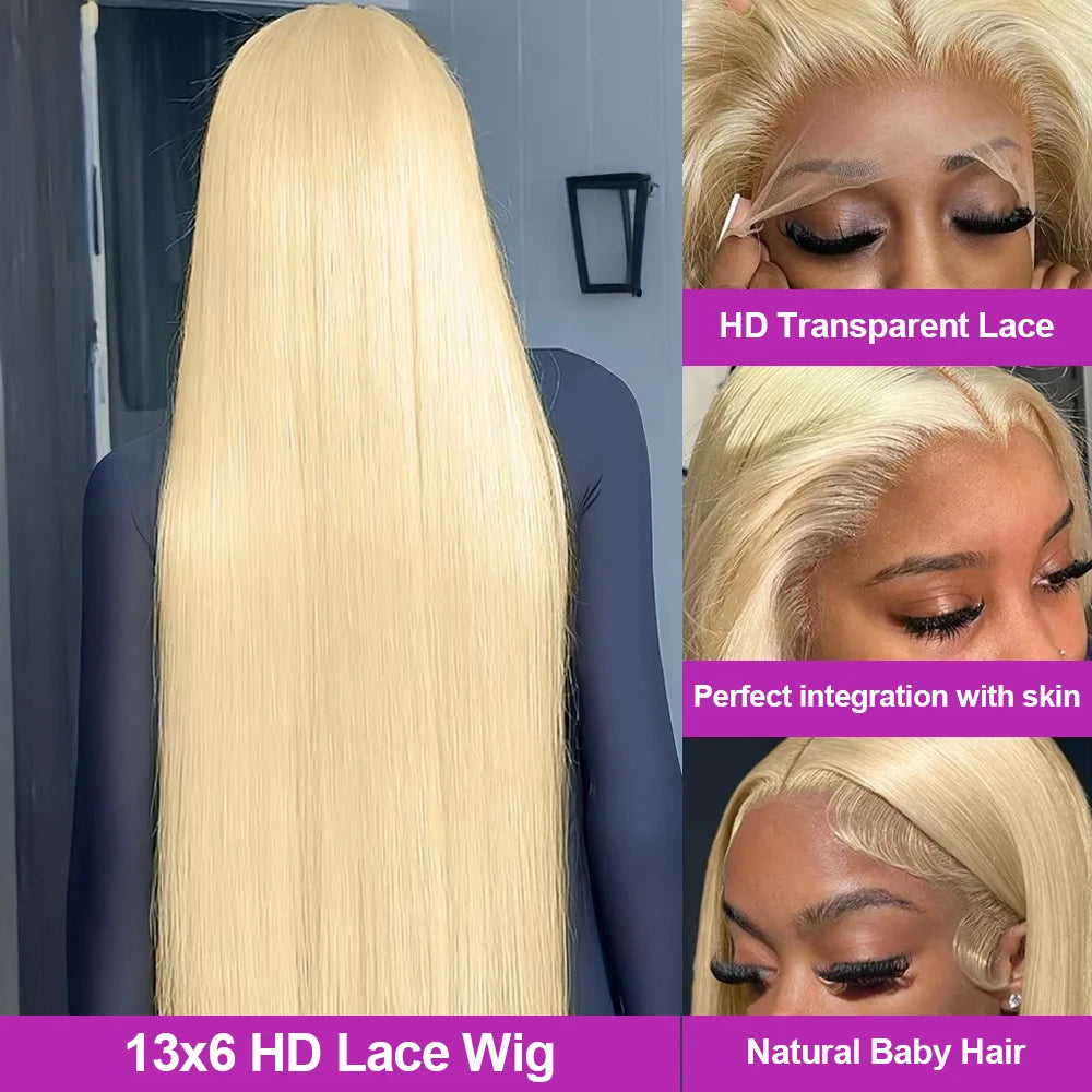 13x6 HD Transparent 613 Blonde Lace Frontal Wigs Brazilian 40 Inch Bone Straight 13x4 Lace Front Wigs Human Hair For Women 250%