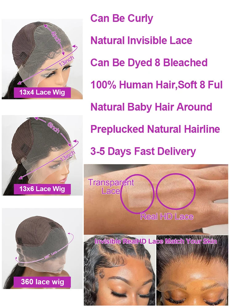 40Inch Loose Deep Wave 13x4 13x6 HD Lace Frontal Wig Brazilian Nature Water Wave 360 Full Lace Front Human Hair Wig 250 Density