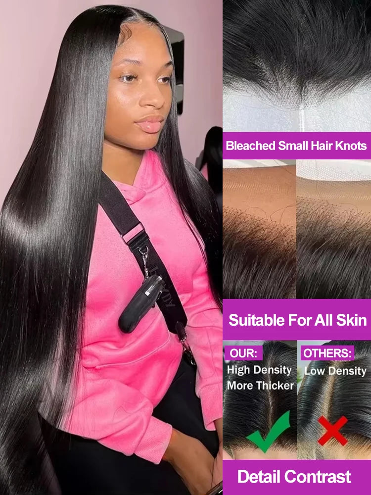 40 46 Inch 13x4 HD Lace Front Wig Brazilian Bone Straight Human Hair Wig For Women 300 Density 13x6 Transparent Lace Frontal Wig