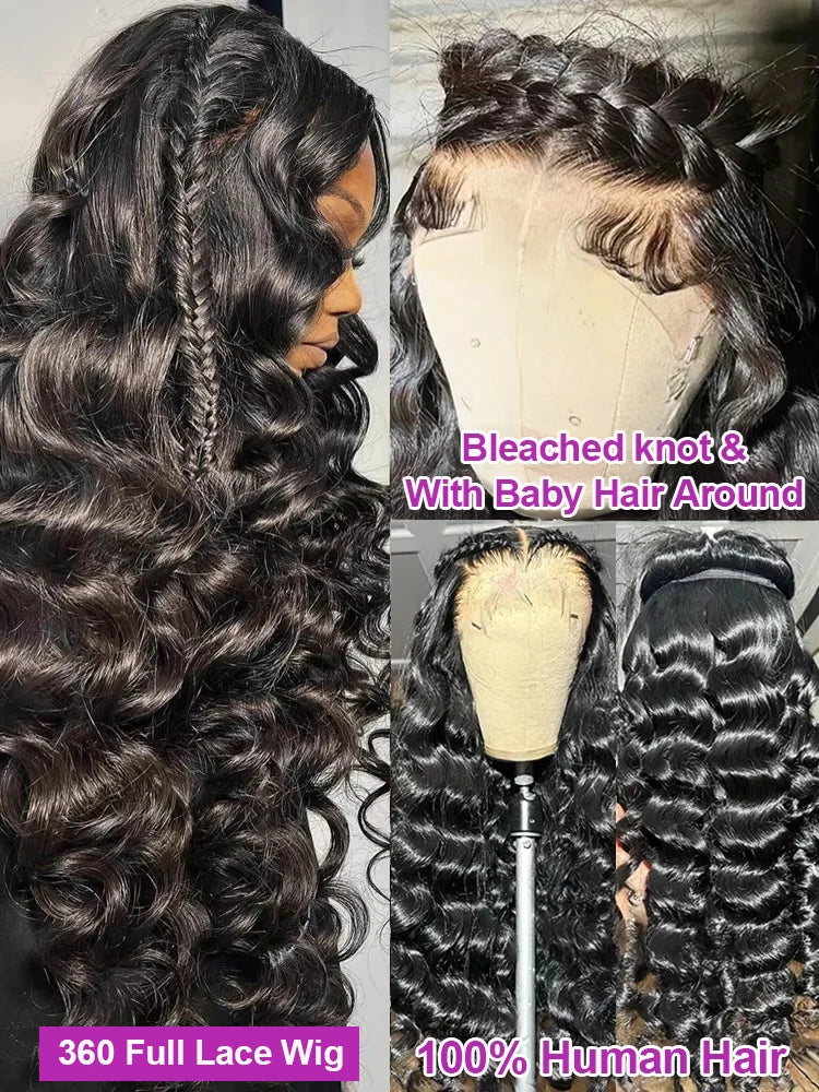 40Inch Loose Deep Wave 13x4 13x6 HD Lace Frontal Wig Brazilian Nature Water Wave 360 Full Lace Front Human Hair Wig 250 Density