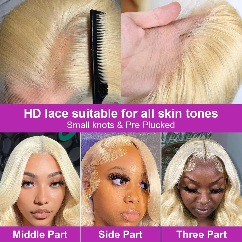 HD Transparent 613 Blonde Straight 200 Density 13x4 13x6 Lace Front Human Hair Wigs For Women Brazilian Full Lace Frontal Wig