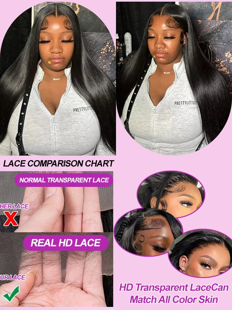 40 46 Inch 13x4 HD Lace Front Wig Brazilian Bone Straight Human Hair Wig For Women 300 Density 13x6 Transparent Lace Frontal Wig
