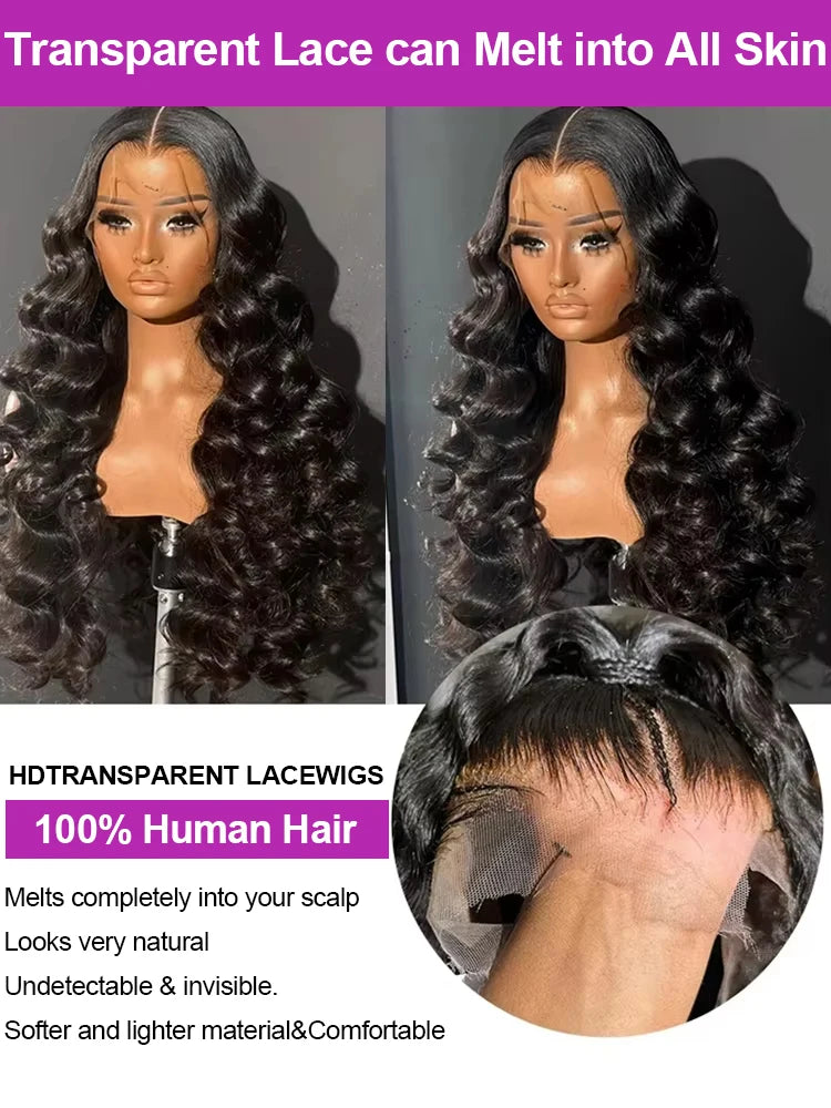 40Inch Loose Deep Wave 13x4 13x6 HD Lace Frontal Wig Brazilian Nature Water Wave 360 Full Lace Front Human Hair Wig 250 Density