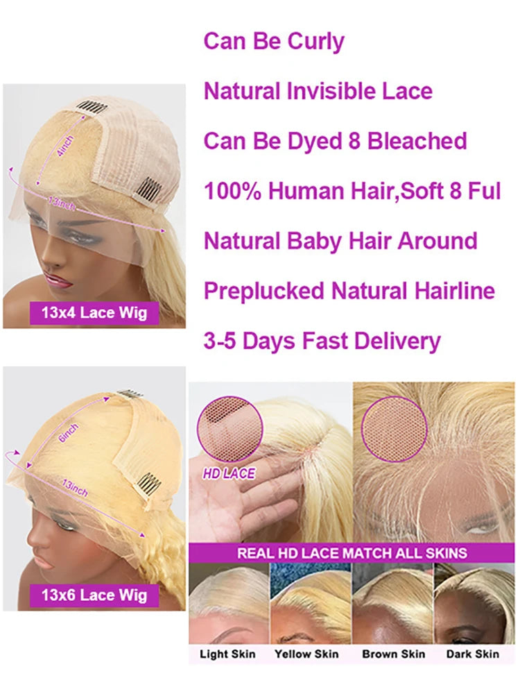 13x6 HD Transparent 613 Blonde Lace Frontal Wigs Brazilian 40 Inch Bone Straight 13x4 Lace Front Wigs Human Hair For Women 250%