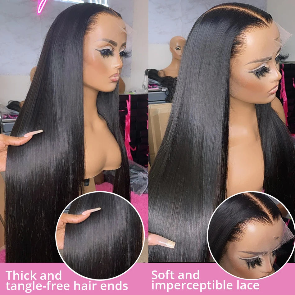 40 46 Inch Bone Straight 13x4 13x6 HD Transparent Lace Frontal Human Hair Wigs Brazilian 7x5 Glueless Wigs For Women 250 Density