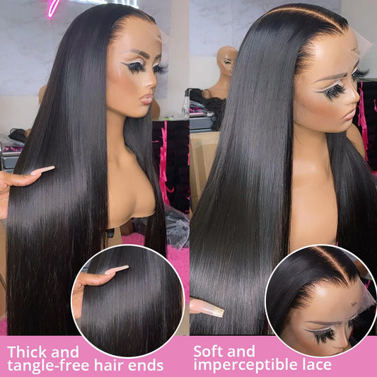 40 46 Inch Bone Straight 13x4 13x6 HD Transparent Lace Frontal Human Hair Wigs Brazilian 7x5 Glueless Wigs For Women 250 Density