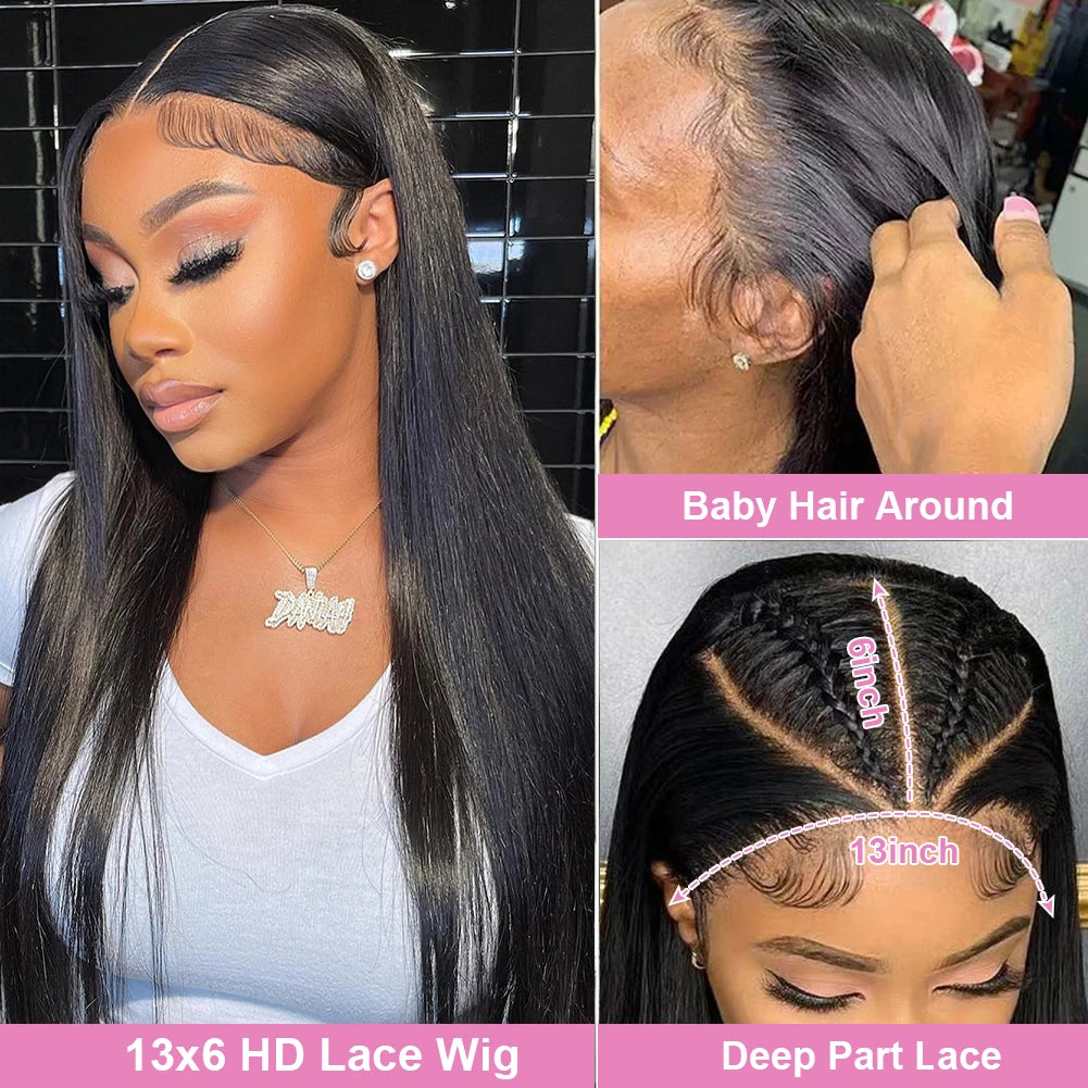 Straight 13x6 HD Transparent Lace Front Human Hair Wigs