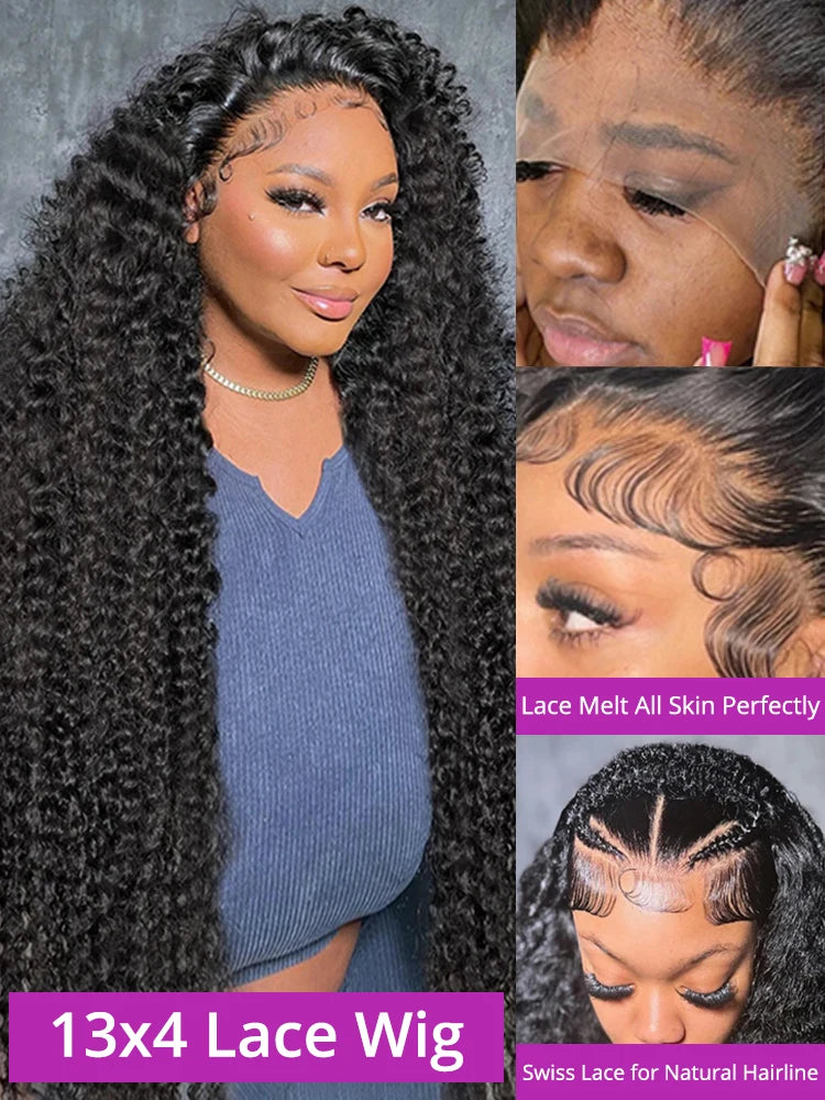 High 250% Density 46 50 52 Inch Deep Wave 13x6 13x4 HD Lace Front Wigs Curly Water Wave 360 Full Lace Frontal Wig Human Hair