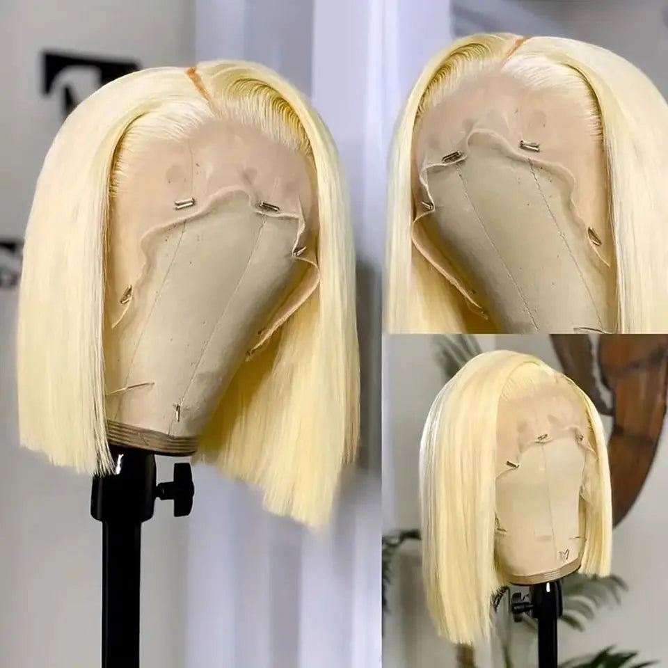613 Blonde Bob Wig Human Hair 13x4 Lace Front Wigs Human Hair Pre Plucked Transparent Lace 180% Density Lace Frontal Wig Bob Wig