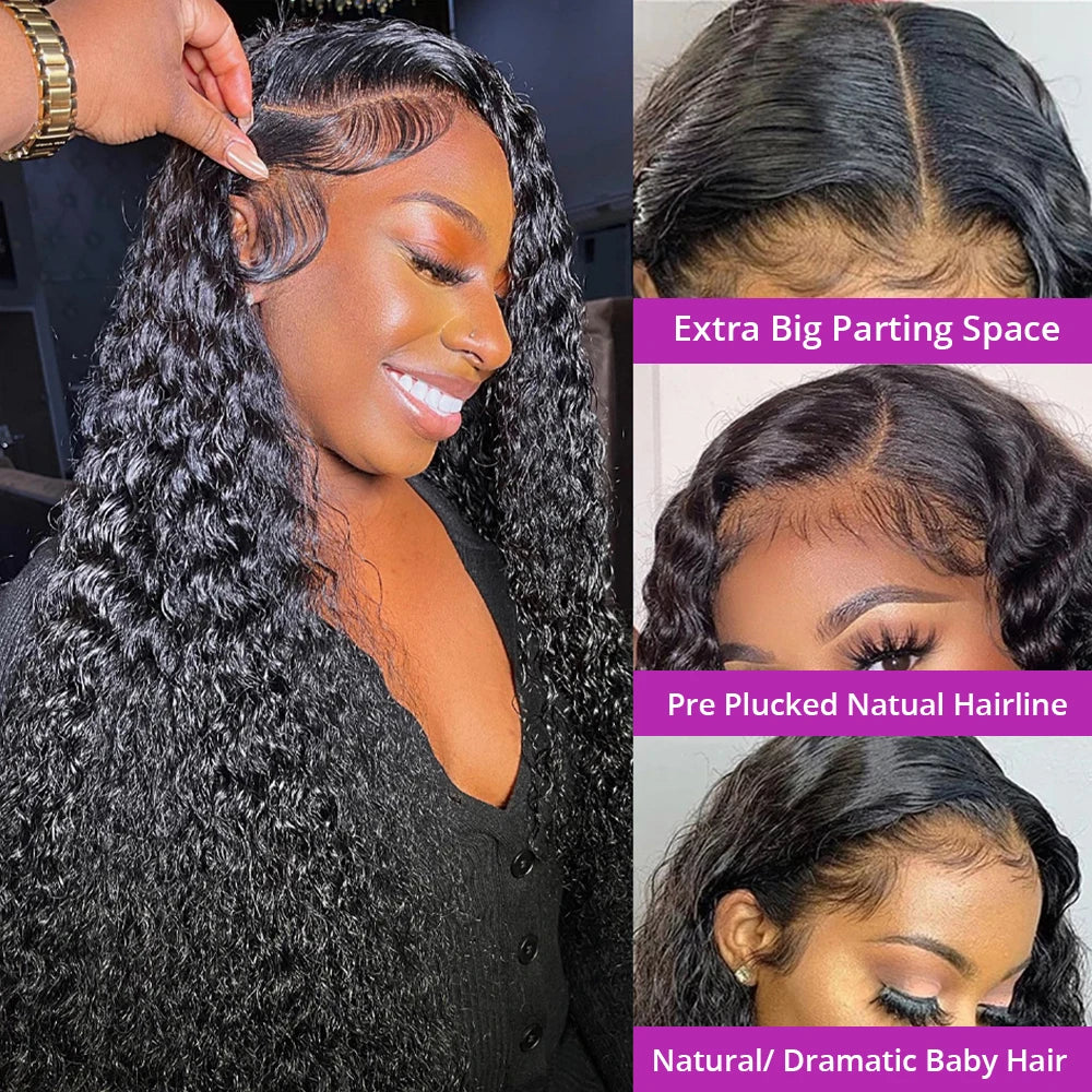 Deep Wave Hd Lace Front Human Hair Wig 250% Density