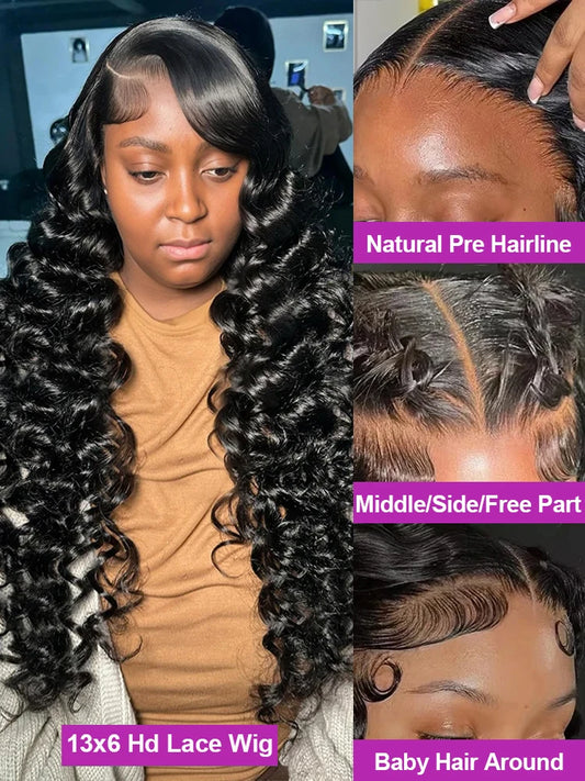 40Inch Loose Deep Wave 13x4 13x6 HD Lace Frontal Wig Brazilian Nature Water Wave 360 Full Lace Front Human Hair Wig 250 Density