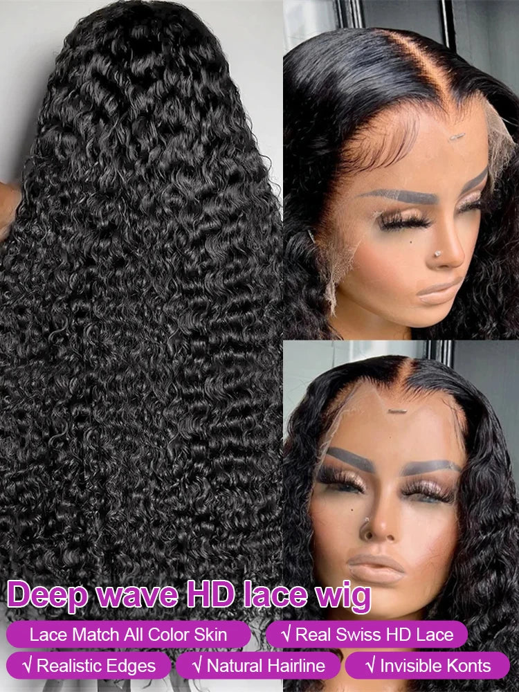 40 46 50 Inches Curly 13x6 Hd Lace Front Human Hair Wig Brazilian Hair 13x4 Deep Wave Lace Frontal Wig