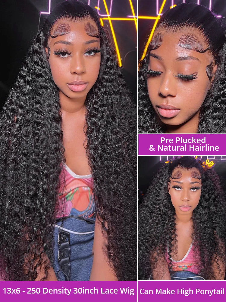 Deep Wave Hd Lace Front Human Hair Wig 250% Density