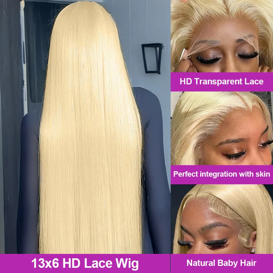13x6 HD Transparent 613 Blonde Lace Frontal Wigs Brazilian 40 Inch Bone Straight 13x4 Lace Front Wigs Human Hair For Women 250%
