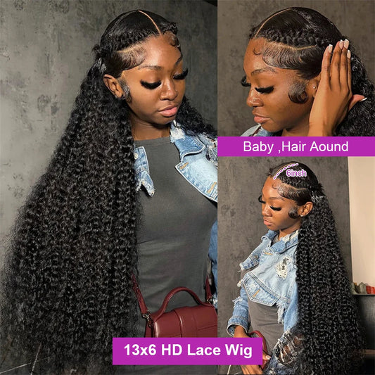 40 46 50 Inches Curly 13x6 Hd Lace Front Human Hair Wig Brazilian Hair 13x4 Deep Wave Lace Frontal Wig