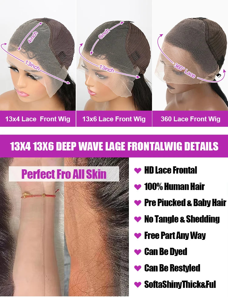 Body Wave 13x6 Hd Lace Frontal Wig 250 Density Human Hair Wig 40 46 50 Inch Loose Water Wave Lace Front Wig Preplucked For Women