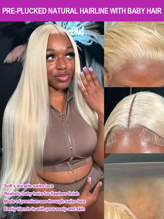 HD Transparent 613 Blonde Straight 200 Density 13x4 13x6 Lace Front Human Hair Wigs For Women Brazilian Full Lace Frontal Wig