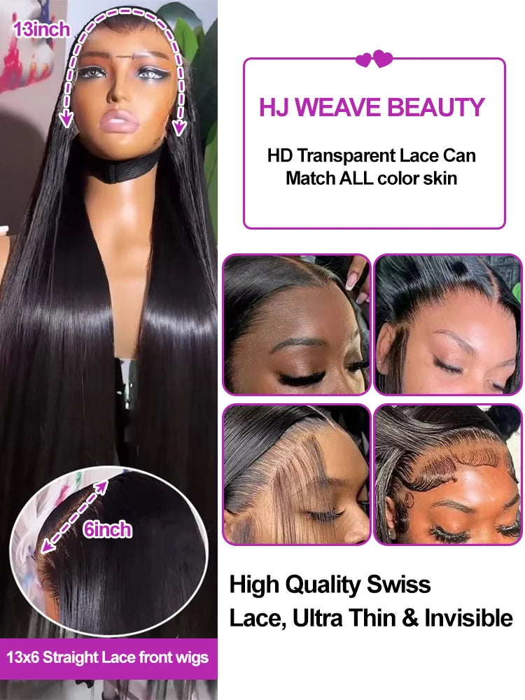 Straight 13x6 HD Transparent Lace Front Human Hair Wigs