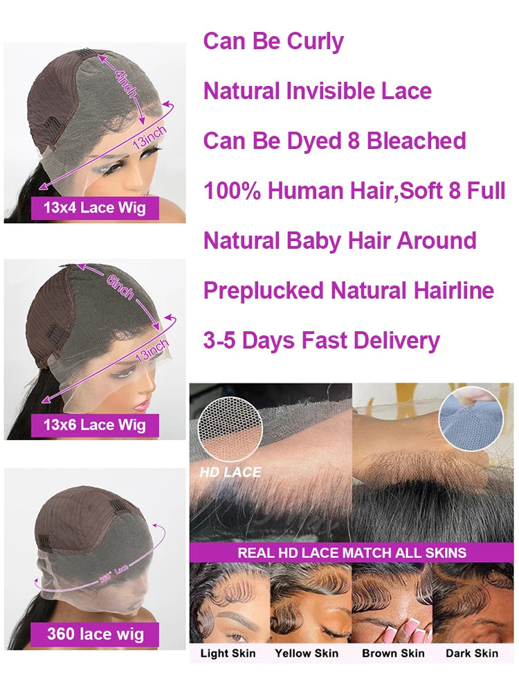 High 250% Density 46 50 52 Inch Deep Wave 13x6 13x4 HD Lace Front Wigs Curly Water Wave 360 Full Lace Frontal Wig Human Hair