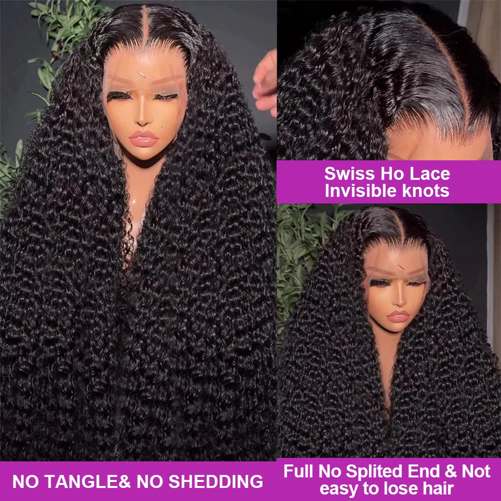 High 250% Density 46 50 52 Inch Deep Wave 13x6 13x4 HD Lace Front Wigs Curly Water Wave 360 Full Lace Frontal Wig Human Hair