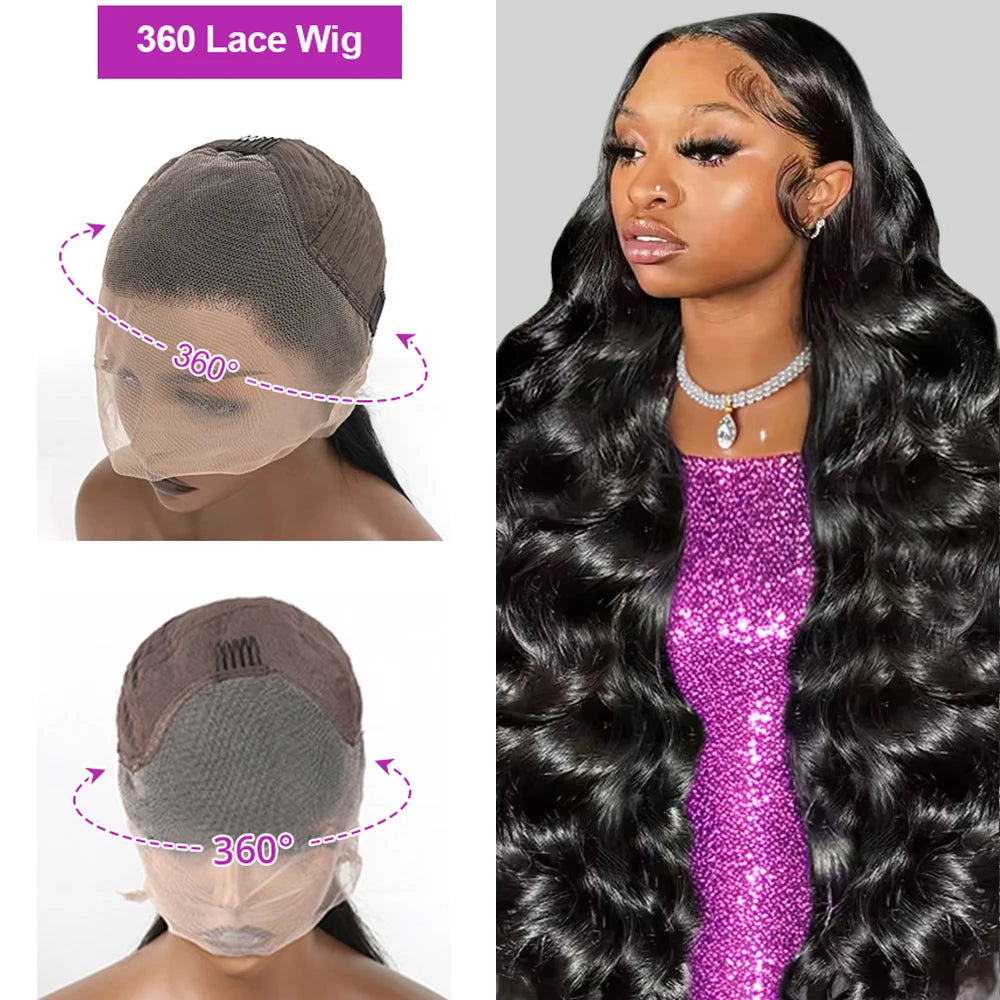 40 Inch Body Wave 13x6 360 Lace Front Human Hair Wigs Brazilian Water Wavy 300% Density Water Wavy HD Lace Frontal Wig For Women
