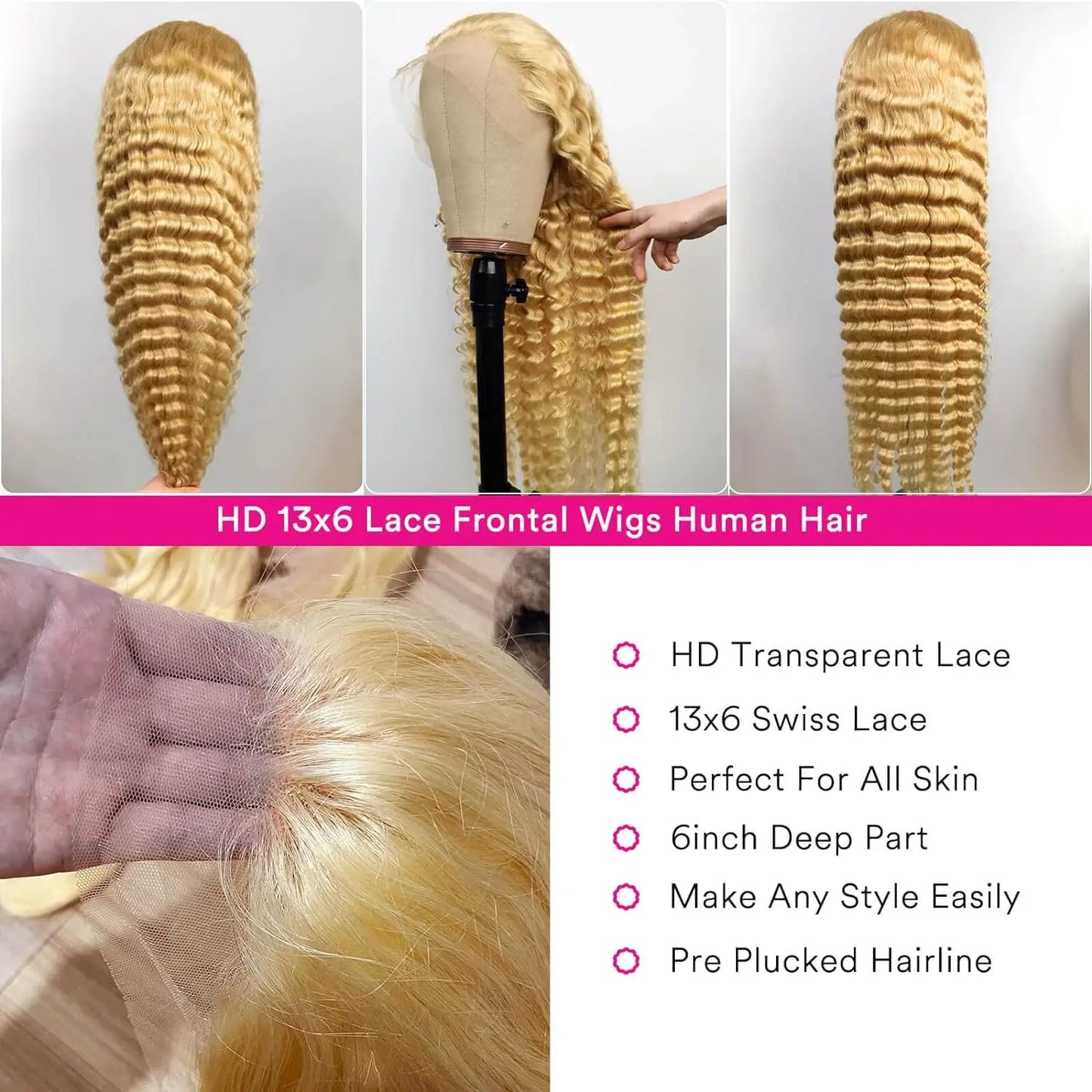 613 Honey Blonde 13x6 Deep Wave Lace Front
