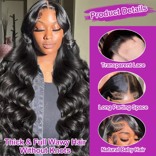 40 Inch Body Wave 13x6 360 Lace Front Human Hair Wigs Brazilian Water Wavy 300% Density Water Wavy HD Lace Frontal Wig For Women