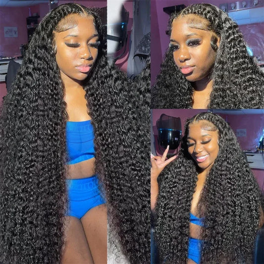 High 250% Density 46 50 52 Inch Deep Wave 13x6 13x4 HD Lace Front Wigs Curly Water Wave 360 Full Lace Frontal Wig Human Hair