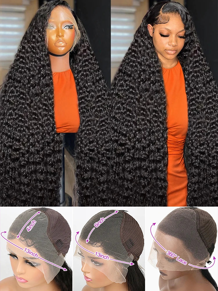 High 250% Density 46 50 52 Inch Deep Wave 13x6 13x4 HD Lace Front Wigs Curly Water Wave 360 Full Lace Frontal Wig Human Hair