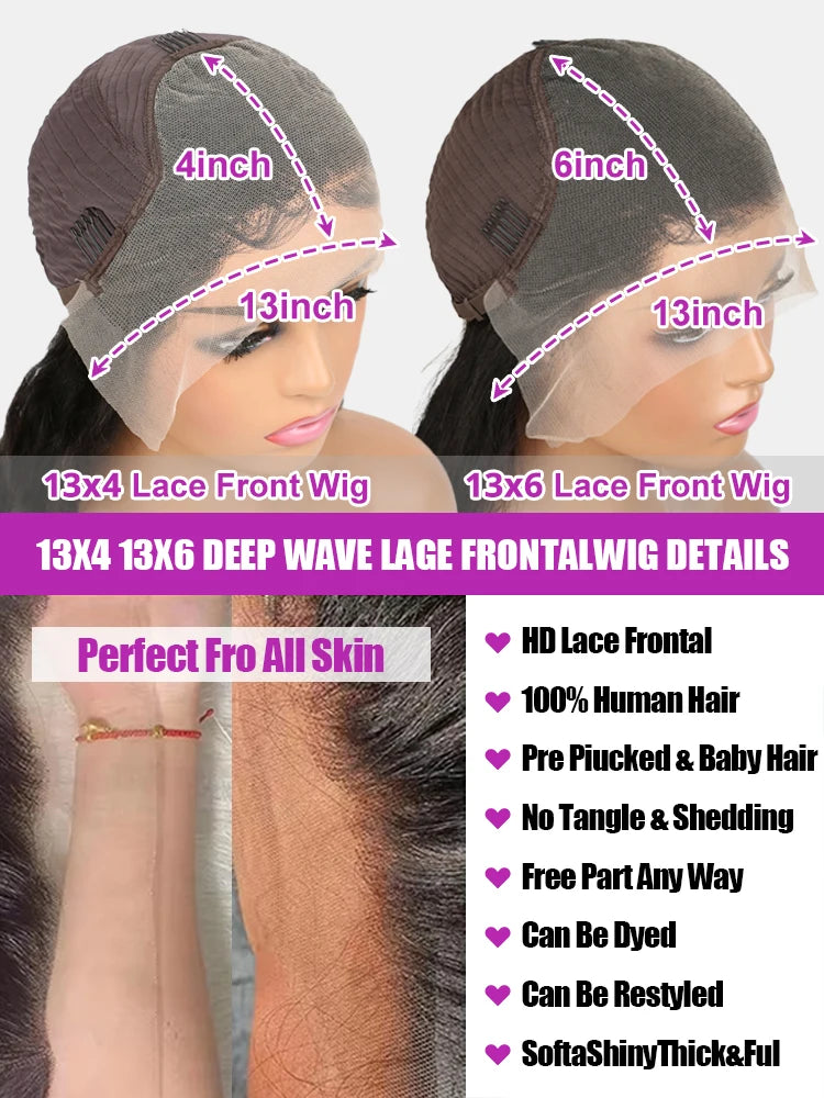 40 46 50 Inches Curly 13x6 Hd Lace Front Human Hair Wig Brazilian Hair 13x4 Deep Wave Lace Frontal Wig