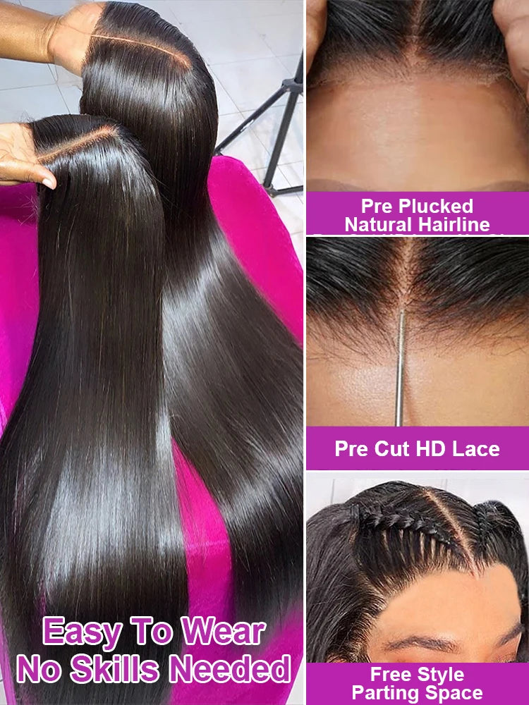 40 46 Inch Bone Straight 13x4 13x6 HD Transparent Lace Frontal Human Hair Wigs Brazilian 7x5 Glueless Wigs For Women 250 Density