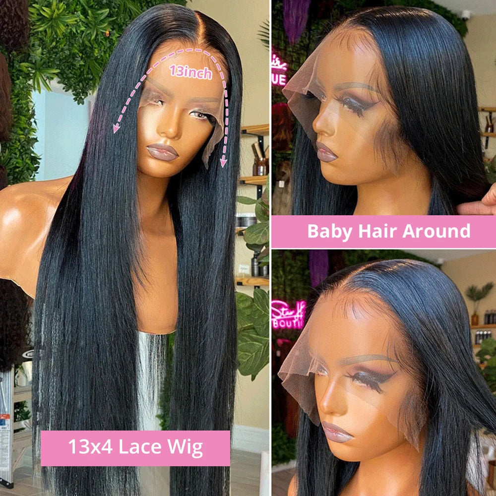 Straight 13x6 HD Transparent Lace Front Human Hair Wigs